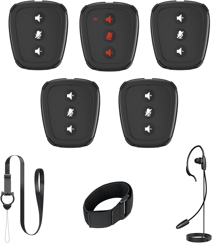 Came-TV Action Communicator 5-Pack Dect Full Duplex Wireless Intercom System with Pre-Paired Hands-Free 2200ft 3.5mm Audio Port for Referee Communication,Film Production,Boating,Camping