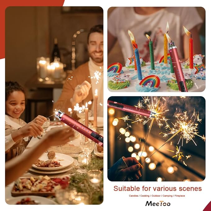 MeeToo Candle Lighter Electric Lighter Rechargeable USB Type-C Lighters for Candle BBQ Camping Fireworks (Birthday Red)