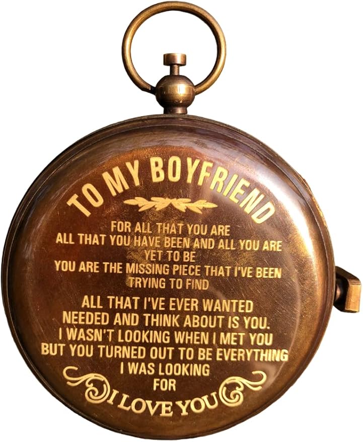Personalized Compass, to My Boyfriend, My Best Man/Valentines Day/Anniversary/Christmas Day Gifts Customized Working Brass Compass (to My Boyfriend)