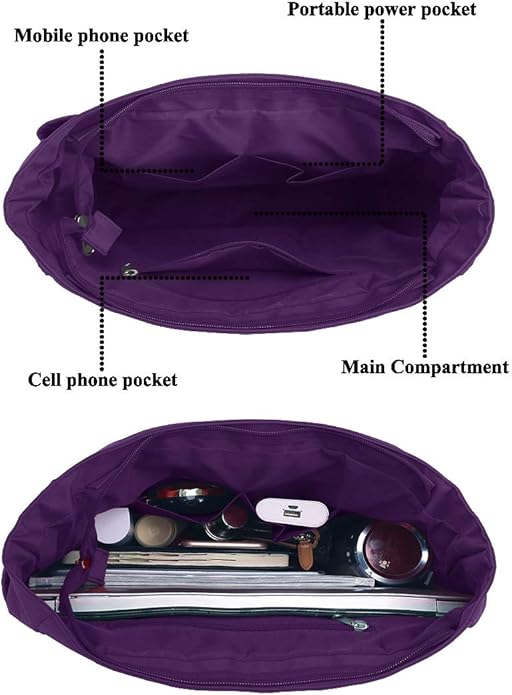 VOLGANIK ROCK Canvas Tote Bag Waterproof Nylon Multi Pocket Shoulder Bags Laptop Work Bag Teacher Purse Handbag for Women Men