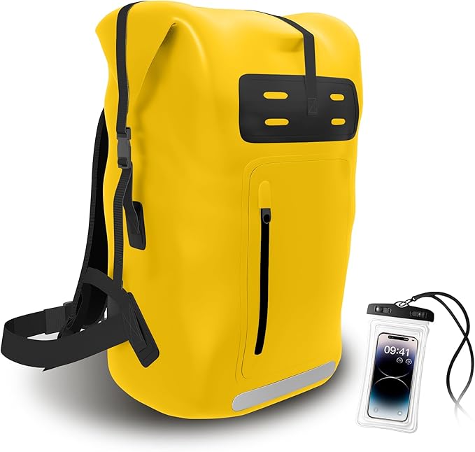 Waterproof Backpack,Heavy Duty Hiking Backpack,35/55/85L dry bag backpack waterproof for Men,Roll-Top Closure,for Kayaking, Travel, Hiking, Fishing, Camping, Motorcycles (yellow, 35L)