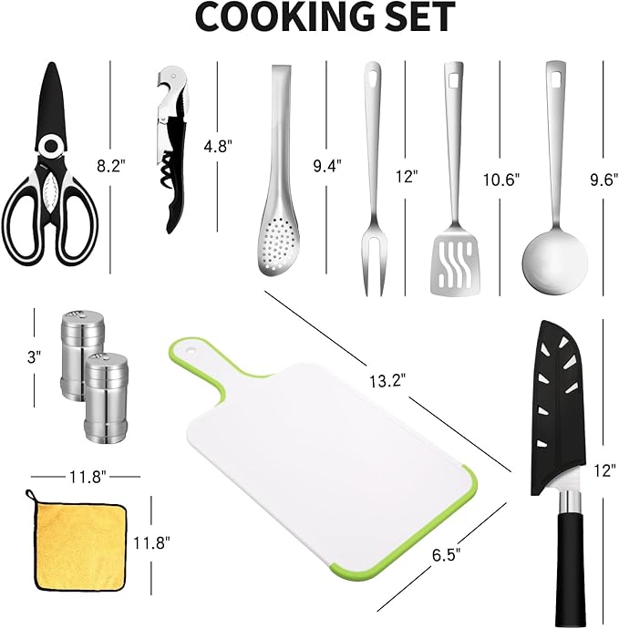 Camping Cooking Utensils Set - Camping Kitchen Equipment, Compact and Portable Camper Accessories, Perfect for Travel, Picnic, RV, Camping, BBQ, Party