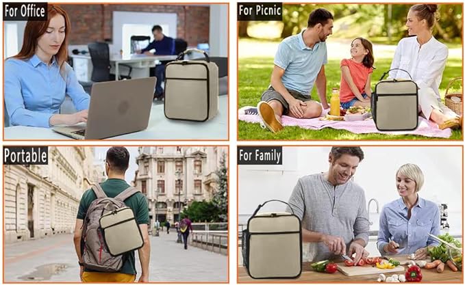 Lunch Box for Men - Reusable Lunch Bag Men Adult Women- Insulated Small LunchBox (Beige)