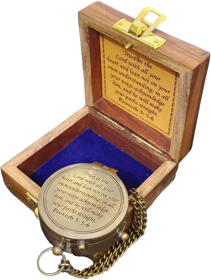Trust in The Lord -Proverbs 3: 5-6 Quote Engraved Compass, Gifts Compass, 2025 Graduation Day Gifts- Baptism Gifts Compasses for Women Mens Boy Girls, Inspirational Christian Religious Gifts