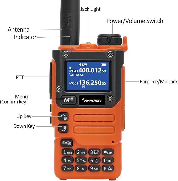 Quansheng Dual Band VHF UHF (TX&RX) Amateur Radio, FM/AM/Air Band Radio(RX), Walkie Talkie with NOAA Weather Alarm Function, VOX, Long Range Handheld Portable Radio for Hiking Camping UV-K5(8)/K6