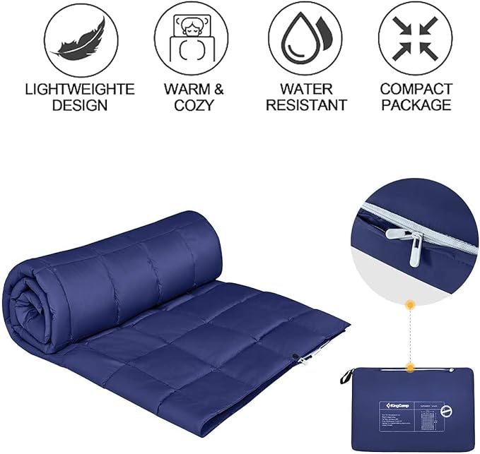 KingCamp Down Camping Blanket - Packable Lightweight Travel Blanket for Stadium, Camping, Backpacking, Compact & Water Resistant & Warm Airplane Quilt