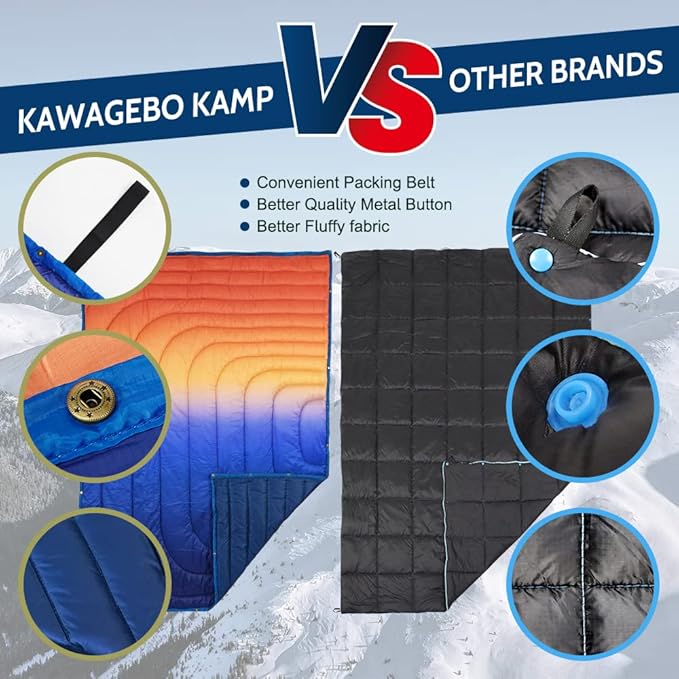 Outdoor Puffy Camping Blanket, Lightweight Windproof Warm Stadium Blanket, Packable Travel Camping Quilt for Cold Weather, Hiking, Backpacking, Sleeping, Hammock, Adventure 78"x 56"