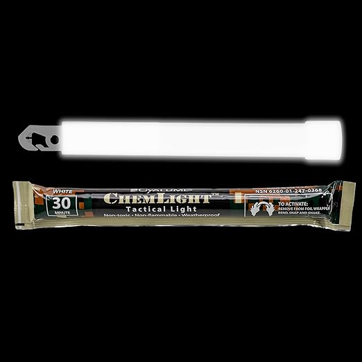 Cyalume - 9-03680 ChemLight Military Grade Chemical Light Sticks – 30 Minute Duration Light Sticks Provide Intense Light, Ideal as Emergency or Safety Lights and Much More, Standard Issue for U.S. Military Personnel – White, 6” Long (Pack of 10)