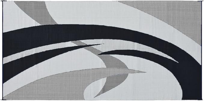 Stylish Camping 159181 9-feet by 18-feet Reversible Mat, Plastic Straw Rug, Large Floor Mat for Outdoors, RV, Patio, Backyard, Picnic, Beach, Polypropylene (PP) , Camping (Black/White)