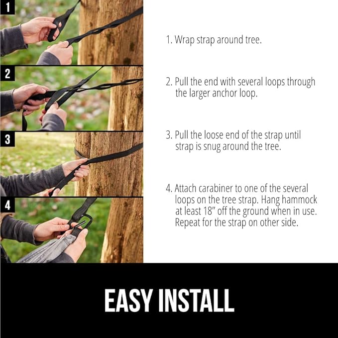 GORILLA GRIP Durable Portable Camping Hammock, Holds 400lbs with Heavy Duty Tree Straps, Comfortable Travel Swing, Camp Hammocks, Easy to Use and Install, Outdoor Essentials, Green, 9x4.5 FT