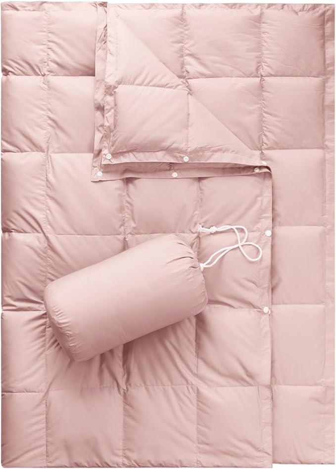 Down Camping Blanket,Puffy Down Blanket Packable Lightweight Down Throw Quilt Water-Resistant Outdoor Travel Blanket for Camping,Hiking,Stadium,Picnic,Car 50x77''Cherry Pink