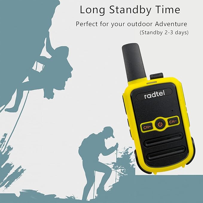 Radtel RT12 Rechargeable Walkie Talkies for Adults Long Range Handheld FRS Two Way Radio 16CH Handsfree VOX for Camping Hiking (4 Pack) (Yellow)