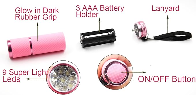 9 LED Glow in Dark Flashlights, 4 Pack Rubber Coated Handheld Flashlights with Straps, Aluminum Portable Lights for Camping, Hiking, Emergency