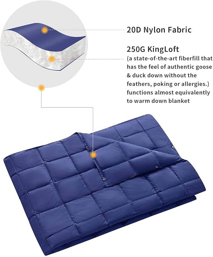 KingCamp Down Camping Blanket - Packable Lightweight Travel Blanket for Stadium, Camping, Backpacking, Compact & Water Resistant & Warm Airplane Quilt