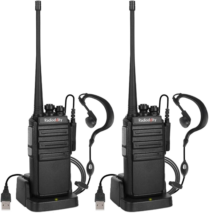 Radioddity GA-2S Long Range Walkie Talkies for Adults UHF Two Way Radio Rechargeable with Micro USB Charging + Air Acoustic Earpiece with Mic, for School Retail Business (2 Pack)