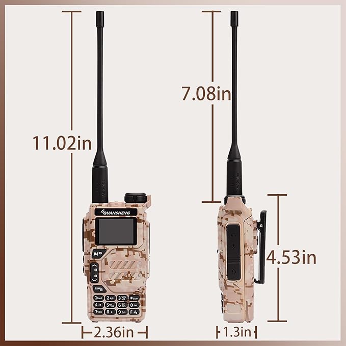 Quansheng UV-K5 Radio USB-C Charging Dual Band Two Way Radio Long Range for Adult 5W Long Range Handheld Radio NOAA Scrambler/DTMF One Key Copy Desert Camo