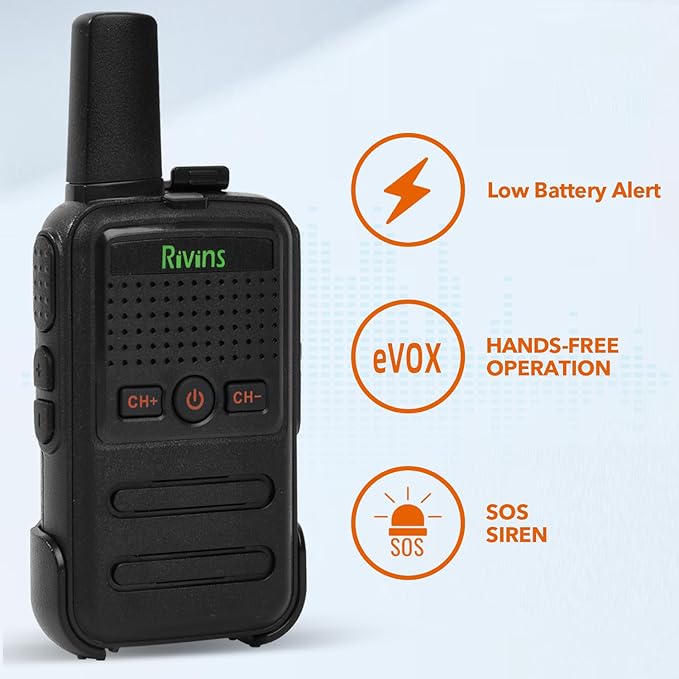 RV-C2 Two Way Radio 16-CH UHF Walkie Talkies Rechargeable with Li-ion Battery and Charger, VOX, Scan (4 Pack)