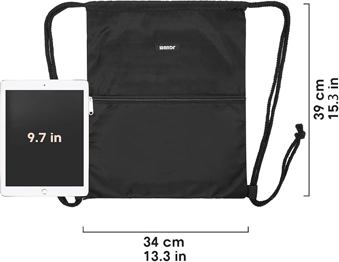 WANDF Drawstring Backpack String Bag Sackpack Cinch Water Resistant Nylon for Gym Shopping Sport Yoga (Black)