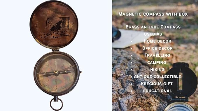 Nautical Compass Maritime Vintage Titanic Brass Magnetic Functional Pocket Compass for Outdoor Camping Hiking Home & Table Decor