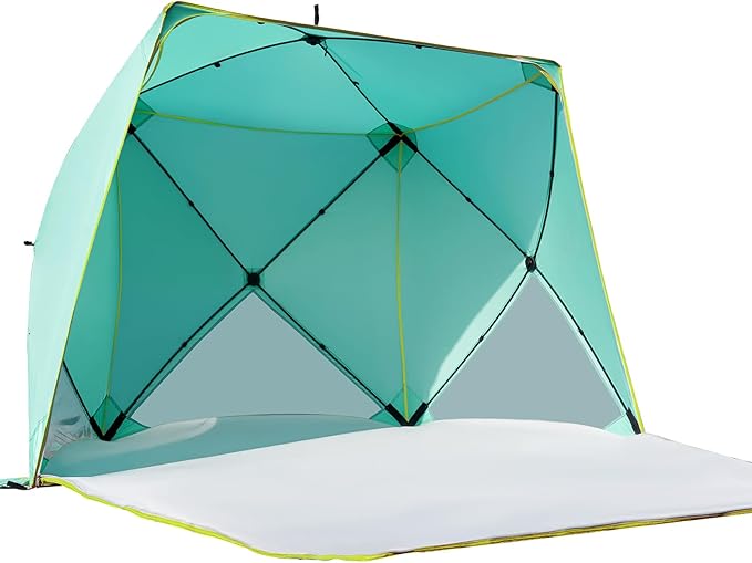 Pop Up Beach Tent, Portable Shade Sun Shelter UPF50+ UV Protection for 4 Person Extendable Floor for Fishing Hiking Camping, Waterproof Windproof(Mint Green