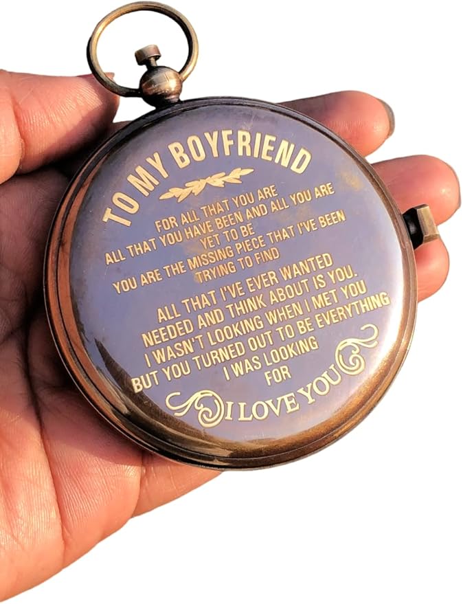 Personalized Compass, to My Boyfriend, My Best Man/Valentines Day/Anniversary/Christmas Day Gifts Customized Working Brass Compass (to My Boyfriend)