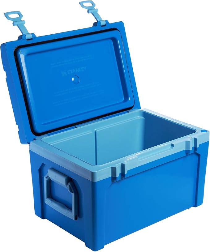 Stanley Adventure Outdoor Cooler 50 qt | Heavy Duty Outdoor Camping Cooler with Easy Carry Side Handles | 6 Days Cooling Ice Chest for 82 Cans | Flat Top Doubles as Seat | BPA-Free | Azure
