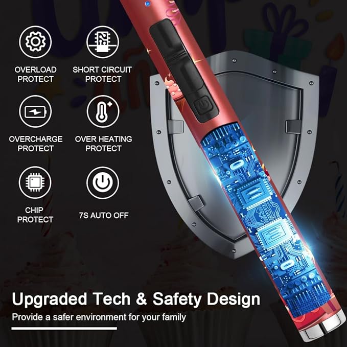 MeeToo Candle Lighter Electric Lighter Rechargeable USB Type-C Lighters for Candle BBQ Camping Fireworks (Birthday Red)