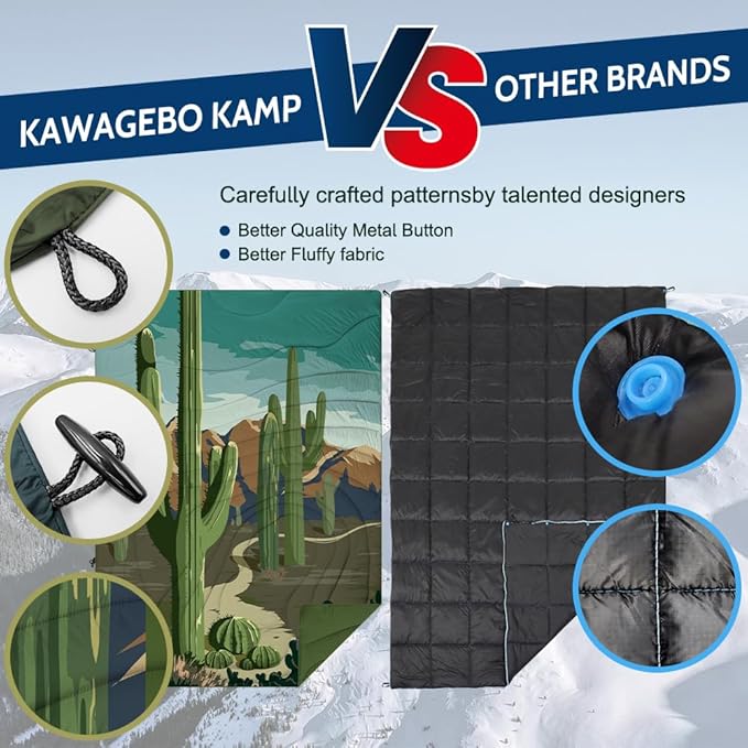 Outdoor Puffy Camping Blanket, Lightweight Windproof Warm Stadium Blanket, Packable Travel Camping Quilt for Cold Weather, Hiking, Backpacking, Sleeping, Hammock, Adventure 78"x 56"