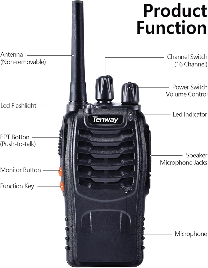 6Pack TW-888S Two Way Radio for Adult Long Range Rechargeable Handheld Walkie Talkie with Air Earpiece and Programming Cable and 6 Way Multi Unit Charger