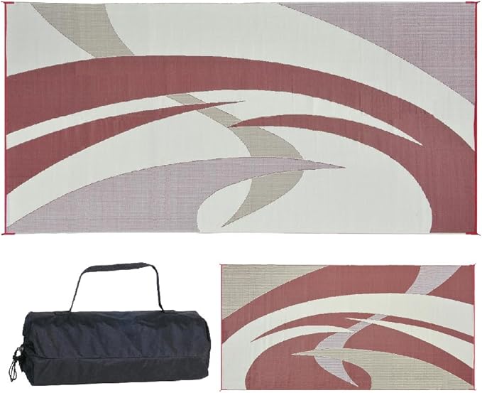 Stylish Camping 159185 9-feet by 18-feet Reversible Mat, Plastic Straw Rug, Large Floor Mat for Outdoors, RV, Patio, Backyard, Picnic, Beach, Camping (Burgundy/Brown)