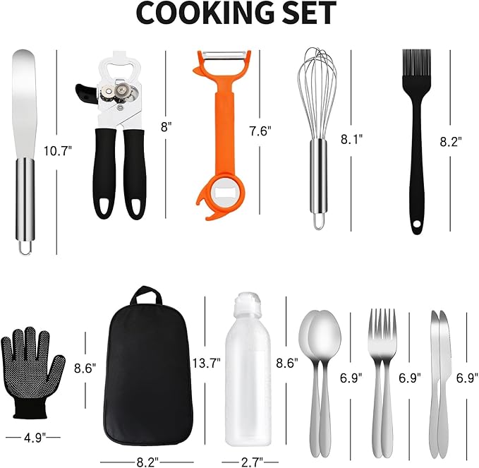 Camping Cooking Utensils Set - Camping Kitchen Equipment, Compact and Portable Camper Accessories, Perfect for Travel, Picnic, RV, Camping, BBQ, Party