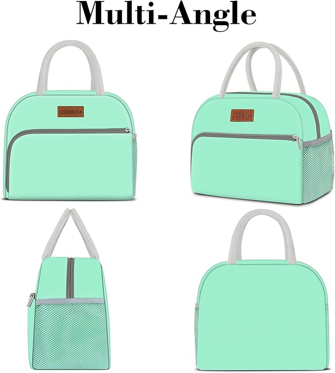 Coobiiya Lunch Bag Women, Lunch Box Bag for Women Adult Men, Small Leakproof Cute Lunch Tote Large Capacity Reusable Insulated Cooler Lunch Container for Work/Office/Picnic/Travel-Green
