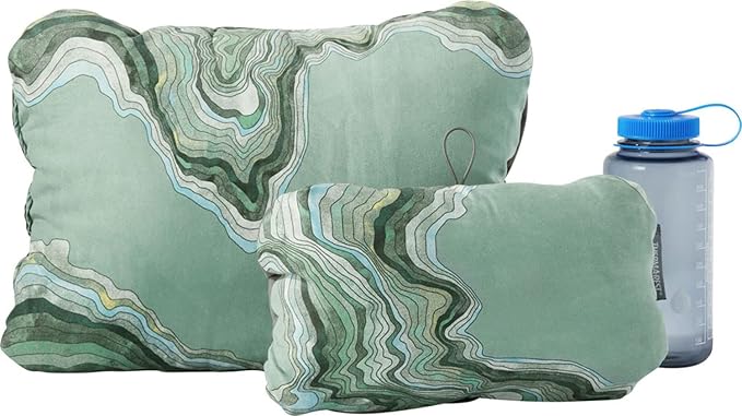Therm-a-Rest Compressible Cinch Camping and Backpacking Pillow, Large - 16 x 23 Inch, Sage Topo Wave Print