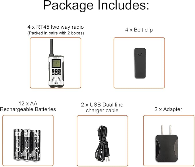 Retevis RT45 Long Range Walkie Talkies, Walkie Talkie for Adults, 22 Channels NOAA Flashlight VOX, Rechargeable Two Way Radio, Portable FRS 2 Way Radios with Battery for Hiking Camping Trip(White 4Ps)