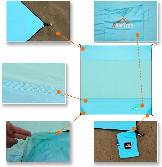 Beach Blanket Sandproof, Extra Large Beach Mat, Sand Free Mat Quick Drying, Lightweight, Soft & Durable Mat for Beach, Yard (Sky Blue & Mint Green, 6.6 x 6.6 FT (1~4 Person))
