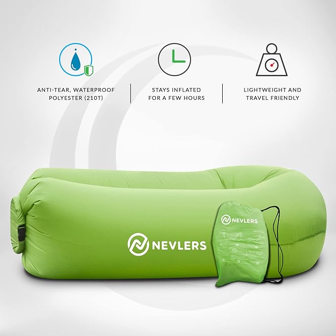 Nevlers 2 Pack Inflatable Loungers Air Sofa Couch | Perfect for Beach Chair Camping Chairs or Portable Hammock |Travel Bag Pouch, Pegs & 3 Pockets| Movie Seating & Camping Accessories Blow Up Lounger