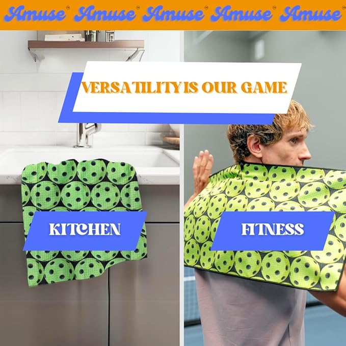 Amuse Sweat Towel - Cooling Pickleball and Golf Towels for Men and Women - Sports Gear Essentials and Bag Accessories – Funny Kitchen Gifts with Cool Balls Design (Pickleball- Balls)