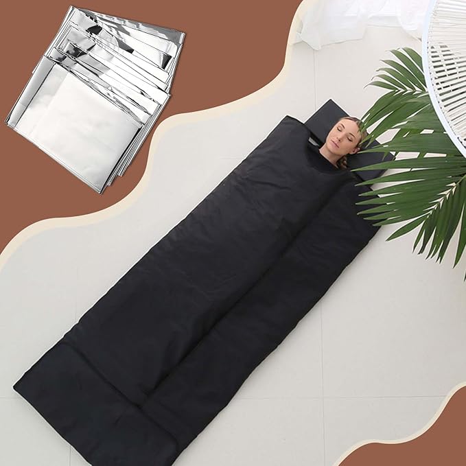 Kanayu 100 Pack Sauna Wrap Foil Blanket 64 x84 Sauna Blanket Bulk Disposable Thermal Blanket Foil Wrap Use with Far Infrared Sauna Blanket Therapy