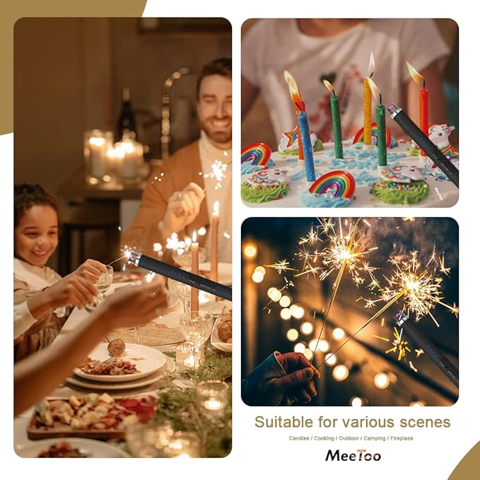 MeeToo Electric Candle Lighter Rechargeable Lighter Type-C Plasma Arc Lighters for Candle Camping Kitchen (Black)
