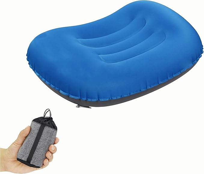 Portable Inflatable Neck Pillow for Outdoor Travel, Camping, Office Naps-Polyester ,Color Available-Simple and Comfortable (16.5 * 12.6 * 4.3in, Blue)