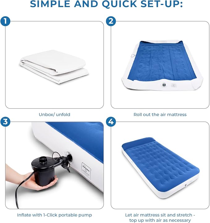 SoundAsleep Dream Series Big Kids Air Mattress with High Speed External Pump - Portable, Blow up Bed for Big Kids - Inflatable Air Mattress for Home and Camping