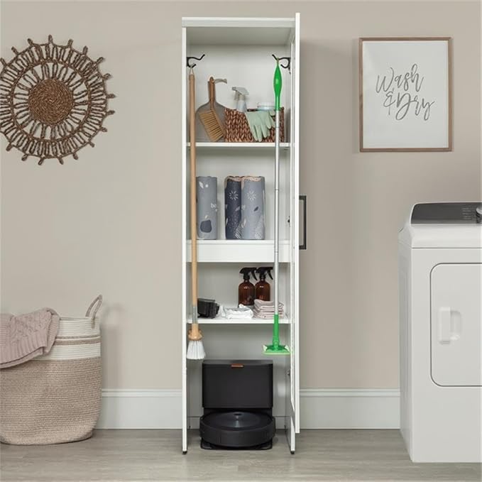 Sauder Homeplus Robot Vacuum Storage Cabinet, Soft White finish