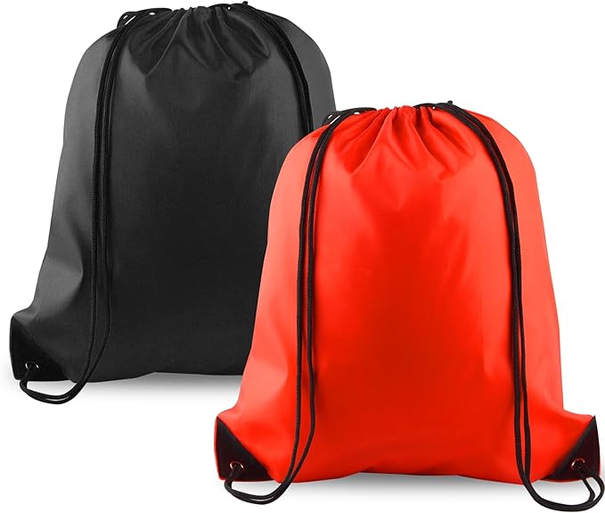KUUQA 2 Pcs Drawstring Backpack Bags Bulk Sports Cinch Sack String Backpack Storage Bags for Gym Traveling(Black, Red)