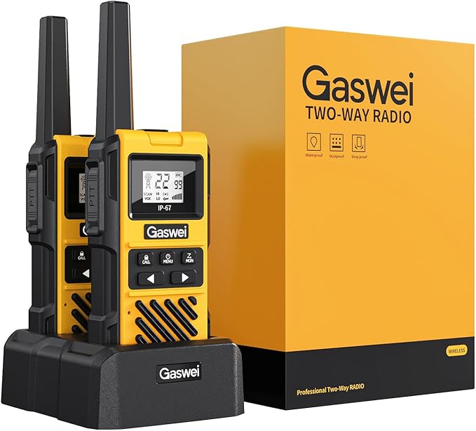 Gaswei G1pro Heavy Duty Walkie Talkies for Adults, Rechargeable Two Way Radios Long Range, 2 watt Emergency Radio, IP67 Waterproof, VOX,Rechargeable, Portable, FRS, Durable, USB Type-c (2 pack)