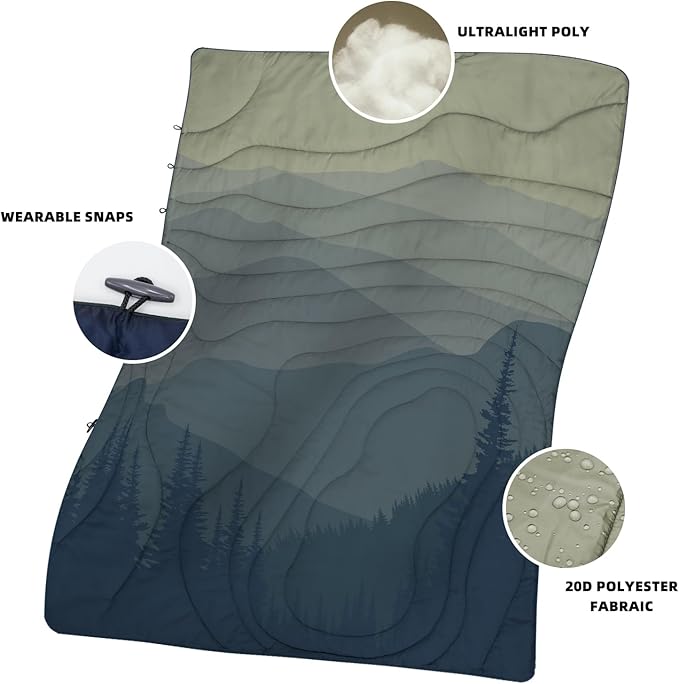 Outdoor Puffy Camping Blanket, Lightweight Windproof Warm Stadium Blanket, Packable Travel Camping Quilt for Cold Weather, Hiking, Backpacking, Sleeping, Hammock, Adventure 78"x 56"