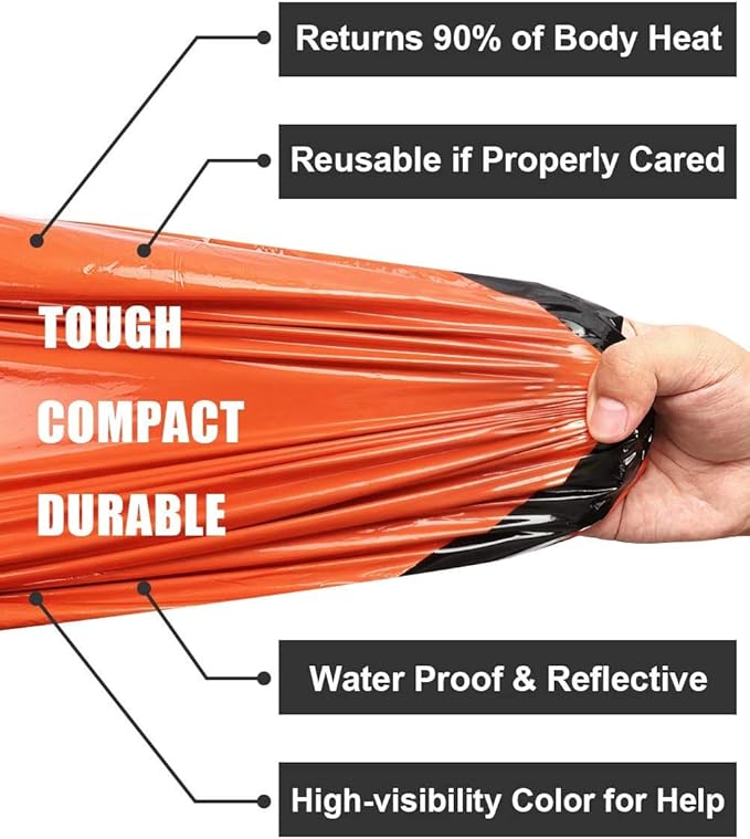 Emergency Sleeping Bags Thermal-Emergency-Blankets Ultralight Space Blankets Survival Waterproof Bivy Sack Multi-Purpose Survival Gear for Hiking, Camping, First Aid Kits, Outdoor Survival Gear