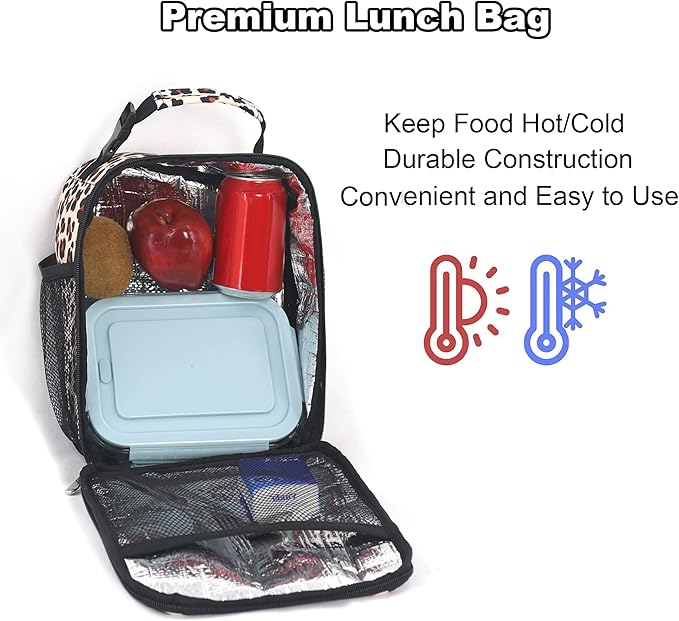 Lunch Box for Men Women Adults Small Lunch Bag for Office Work Picnic - Reusable Portable Lunchbox, Leopard