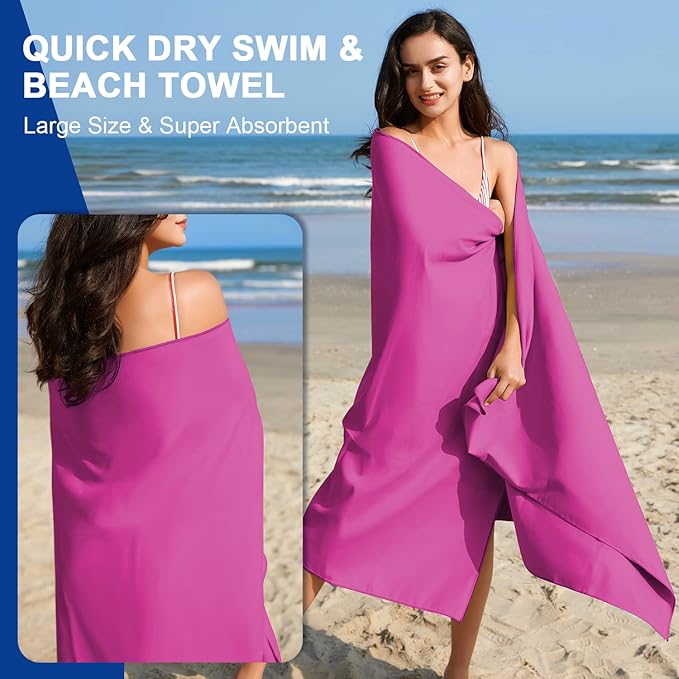 Your Choice 2 Pack Microfiber Travel Beach Towel (72x40 and 12x24 inch), Fast Drying, Super Absorbent, Lightweight, Ultra Compact. Perfect for Camping, Swimming, Yoga(XXLarge/Rose red)