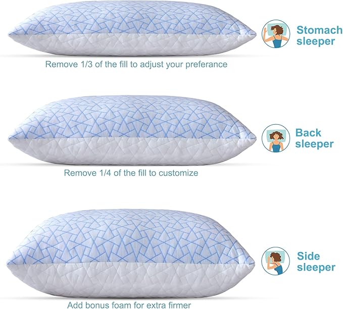 Pillows King Size Set of 2- King Size Bed Pillows for Sleeping - Adjustable Shredded Memory Foam King Pillows for Back, Stomach and Side Sleeper