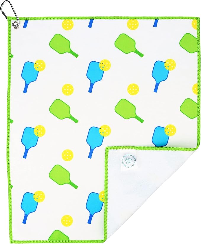 Millie Rose Pickleball Towels in Fashionable Prints - Cute 15x17 inch Microfiber & Cotton Athletic Towels with Carabiner Clip - Pickleball Accessories, Pickleball Gifts (Pickleball is Life)